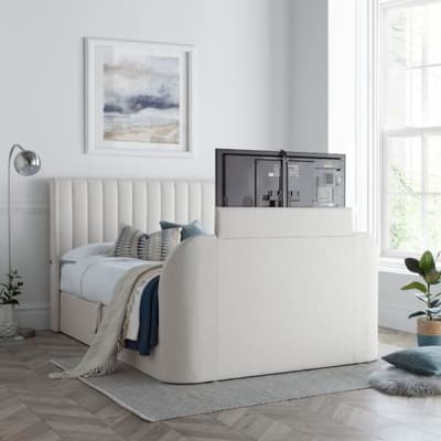 Luther Natural Fabric Winged Ottoman Electric Media TV Bed Luther Natural Fabric Winged Ottoman Electric Media TV Bed
