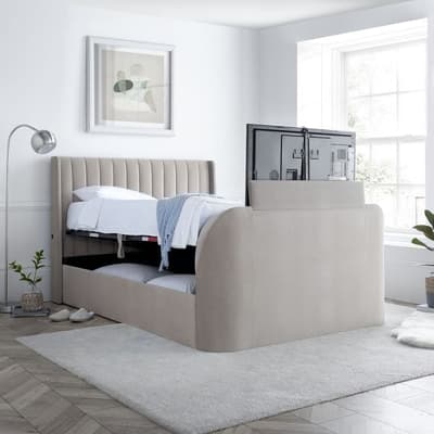 Luther Warm Stone Velvet Ottoman Electric Media TV Bed
