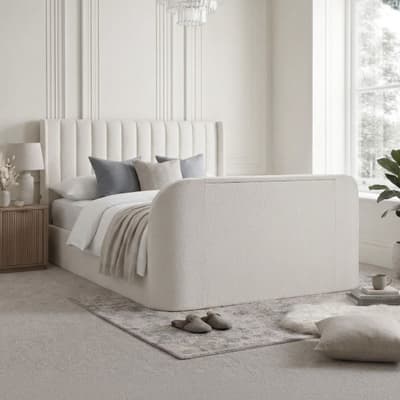 Luther Off-White Boucle Winged Fabric Ottoman Electric Media TV Bed