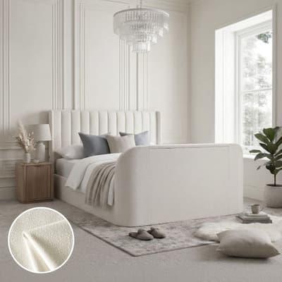 Luther Off-White Boucle Winged Fabric Ottoman Electric Media TV Bed