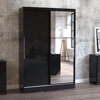 Lynx 2 Door Sliding Mirrored Wardrobe Black