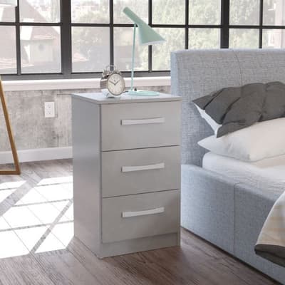 Lynx Grey 3 Drawer Bedside Table