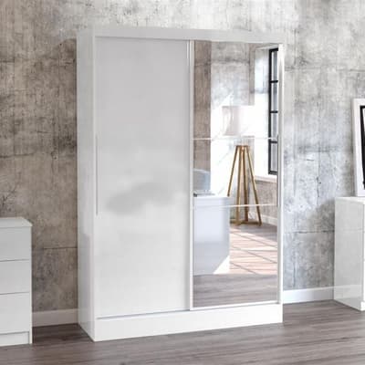 Lynx 2 Door Sliding Mirrored Wardrobe White