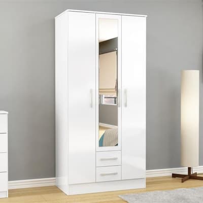 Lynx 3 Door Combination Mirrored Wardrobe White