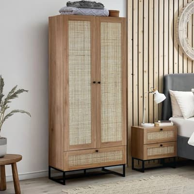 Padstow Oak Rattan Wooden Wardrobe