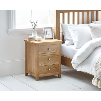 Mallory Oak Wooden 3 Drawer Bedside Table