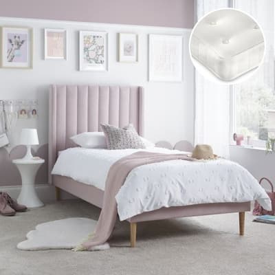 Marlow Pink Velvet Bed with Clay Mattress Included