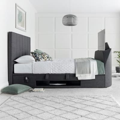Medburn Slate Grey Fabric Ottoman Electric Media TV Bed