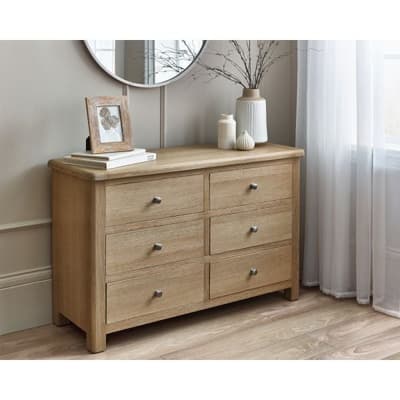 Memphis Limed Oak Wide 6 Drawer Chest of Drawers Memphis Limed Oak Wide 6 Drawer Chest of Drawers