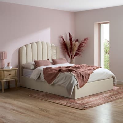 Monaco Beige Fabric Ottoman Storage Bed