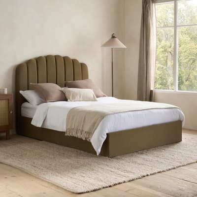 Monaco Warm Olive Green Fabric Ottoman Storage Bed