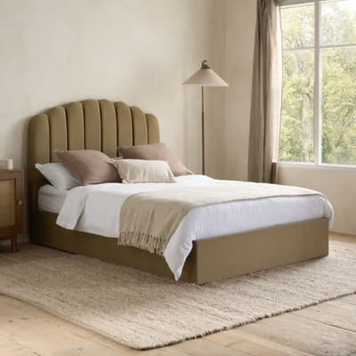 Monaco Warm Olive Green Fabric Ottoman Storage Bed