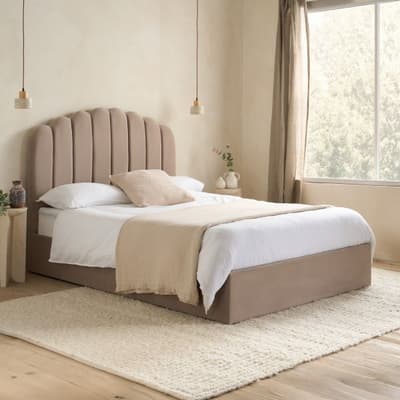 Monaco Warm Stone Fabric Ottoman Storage Bed