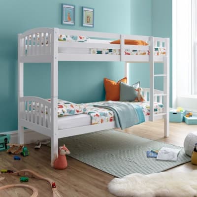 American White Finish Solid Pine Wooden Bunk Bed