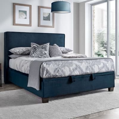 Newton Blue Velvet Ottoman Bed