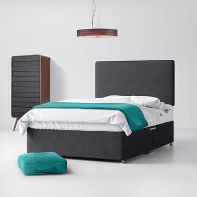 Charcoal Fabric Divan Bed & Cornell Plain Headboard
