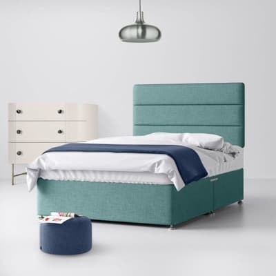 Duck Egg Fabric Divan Bed & Cornell Line Headboard