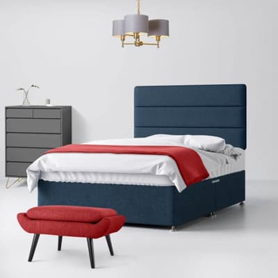 Blue Fabric Divan Bed & Cornell Line Headboard