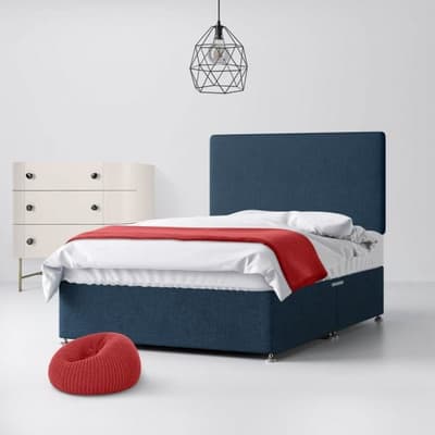 Blue Fabric Divan Bed & Cornell Plain Headboard