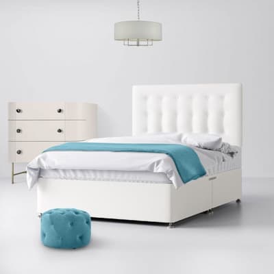 White Fabric Divan Bed & Cornell Button Headboard