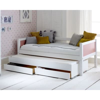 Nordic White and Rose Day Bed with Guest Bed and Storage Drawers