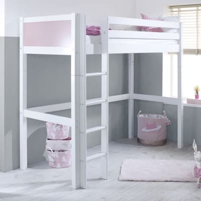 Nordic White and Pink Wooden High Sleeper