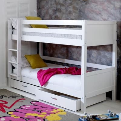 Nordic Groove White Wooden Bunk Bed with Storage Drawers