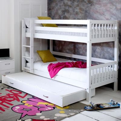 Nordic Slatted White Wooden Bunk Bed with Guest Bed