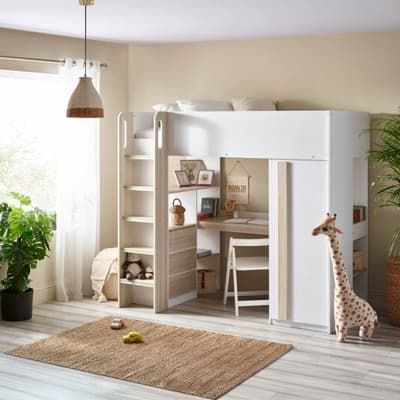 Ocean Pale Wood and White Wooden High Sleeper