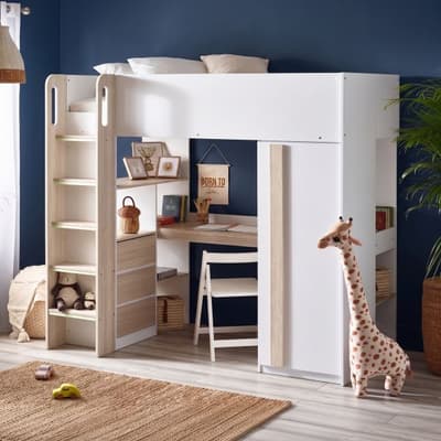 Ocean Pale Wood and White Wooden High Sleeper