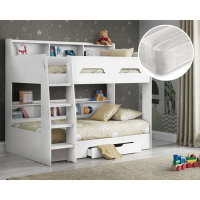Orion White Bunk Bed with 2 Noah Mattresses Included
