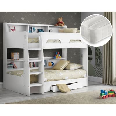 Orion White Bunk Bed with 2 Noah Mattresses Included Orion White Bunk Bed with 2 Noah Mattresses Included