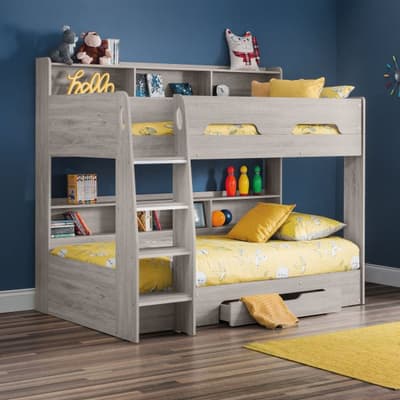 Orion Grey Oak Wooden Storage Bunk Bed Frame