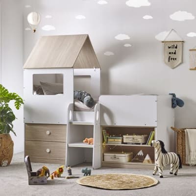 Orpheus Pale Wood and White Wooden Storage Mid Sleeper Kids Bed