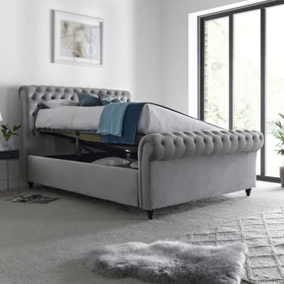 Osborne Grey Velvet Ottoman Storage Bed