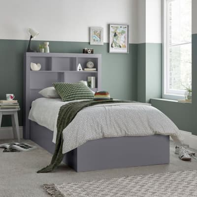 Oscar Grey Wooden Bookcase Ottoman Storage Bed