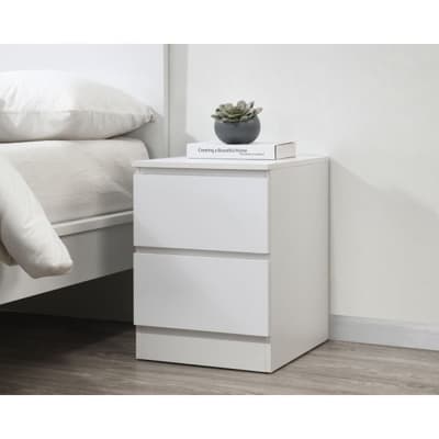 Oslo White Wooden 2 Drawer Bedside Table