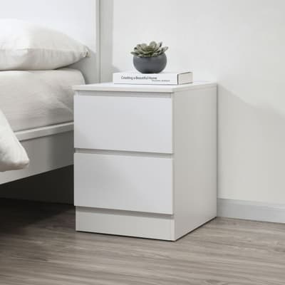Oslo White Wooden 2 Drawer Bedside Table
