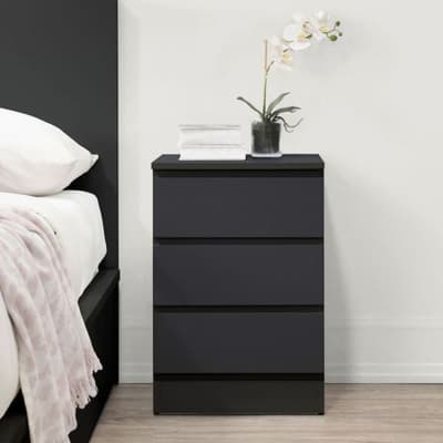 Oslo Black Wooden 3 Drawer Bedside Table