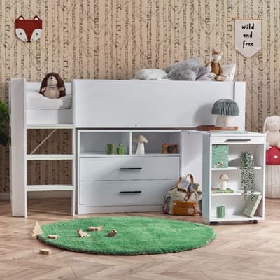 Otis White Wooden Storage Mid Sleeper Kids Bed