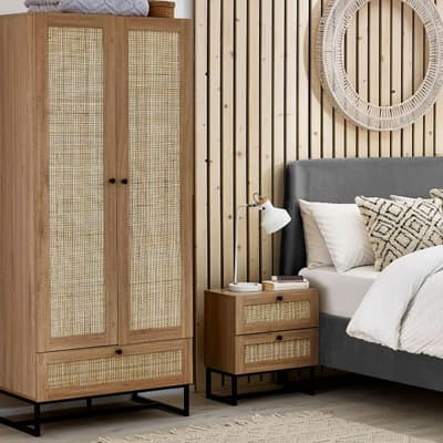 Padstow Oak Rattan Wooden Wardrobe