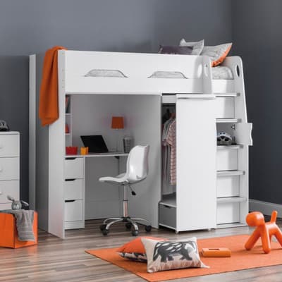 Pegasus White and Silver Wooden High Sleeper