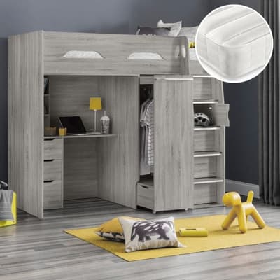 Pegasus Grey Oak High Sleeper Bed with Ethan Mattress Included Pegasus Grey Oak High Sleeper Bed with Ethan Mattress Included