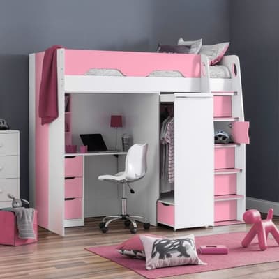 Pegasus Pink and White Wooden High Sleeper