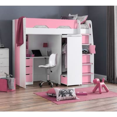 Pegasus Pink and White Wooden High Sleeper