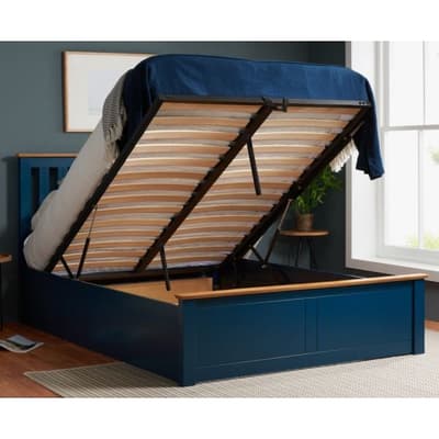 Phoenix Navy Blue Wooden Ottoman Storage Bed
