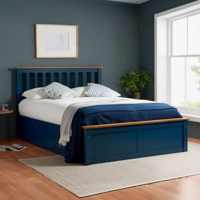 Phoenix Navy Blue Wooden Ottoman Storage Bed