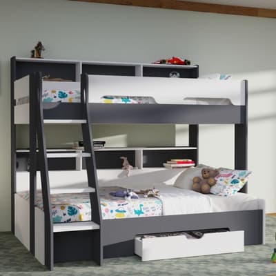 Polaris Grey and White Wooden Storage Triple Sleeper Bunk Bed Polaris Grey and White Wooden Storage Triple Sleeper Bunk Bed