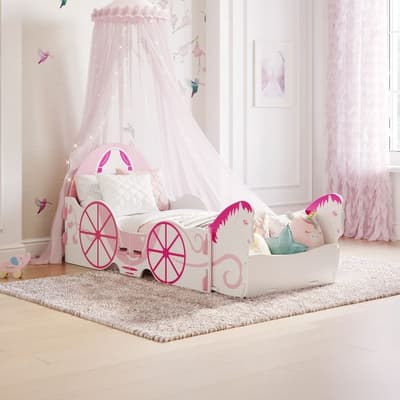 Princess Carriage Pink and White Wooden Toddler Bed