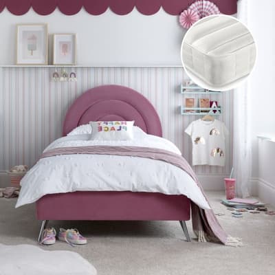 Rainbow Pink Velvet Kids Bed with Ethan Mattress Included